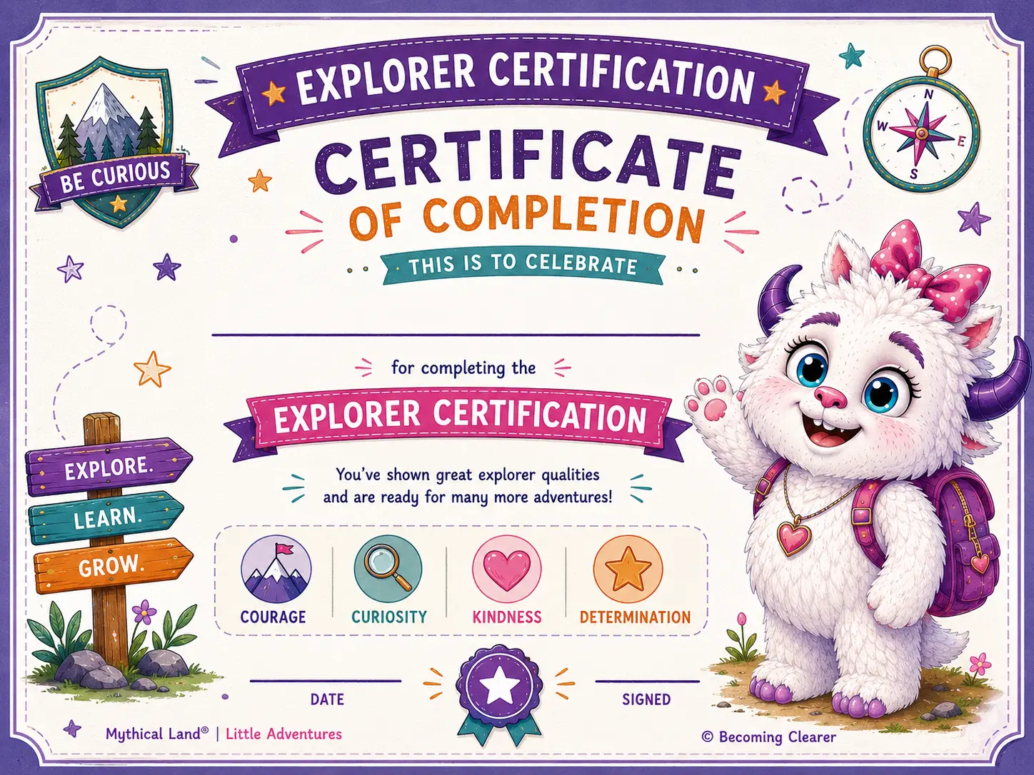 Certificate of Completion — free printable from Mythical Land