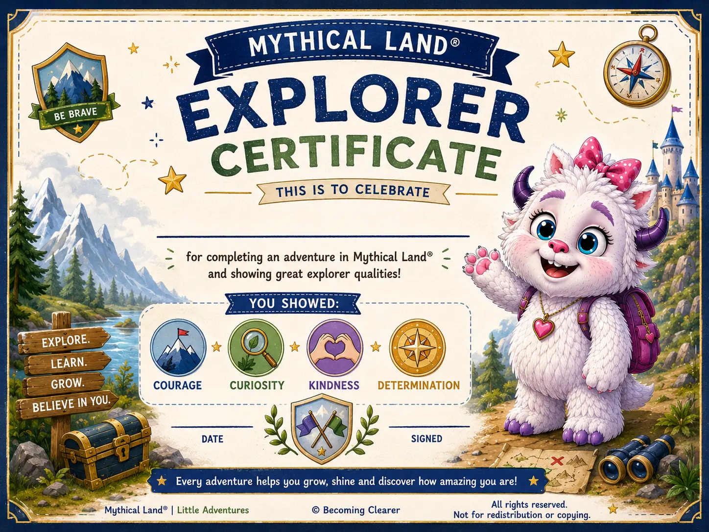 Explorer Certificate — free printable from Mythical Land