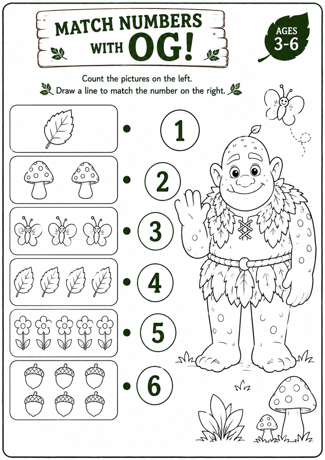 Match Numbers with OG! — free printable from Mythical Land