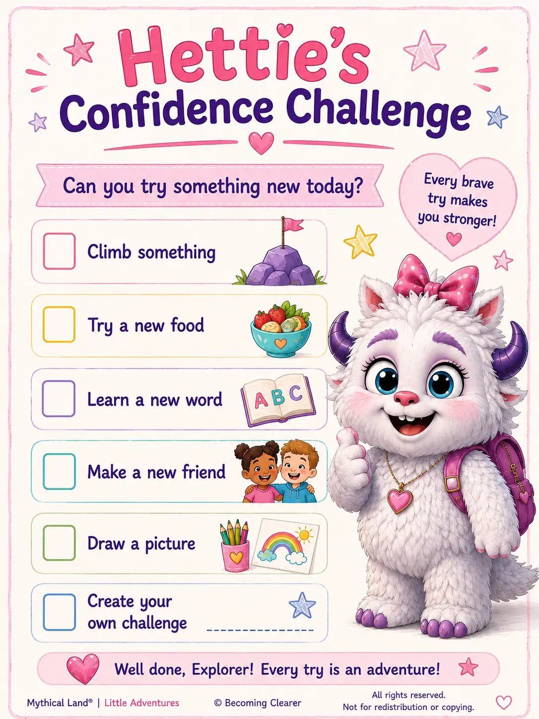 Hettie's Confidence Challenge — free printable from Mythical Land