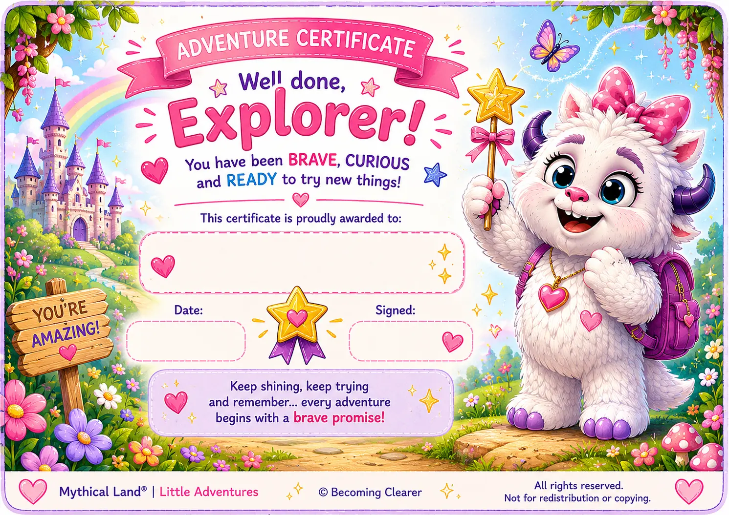Adventure Certificate — free printable from Mythical Land